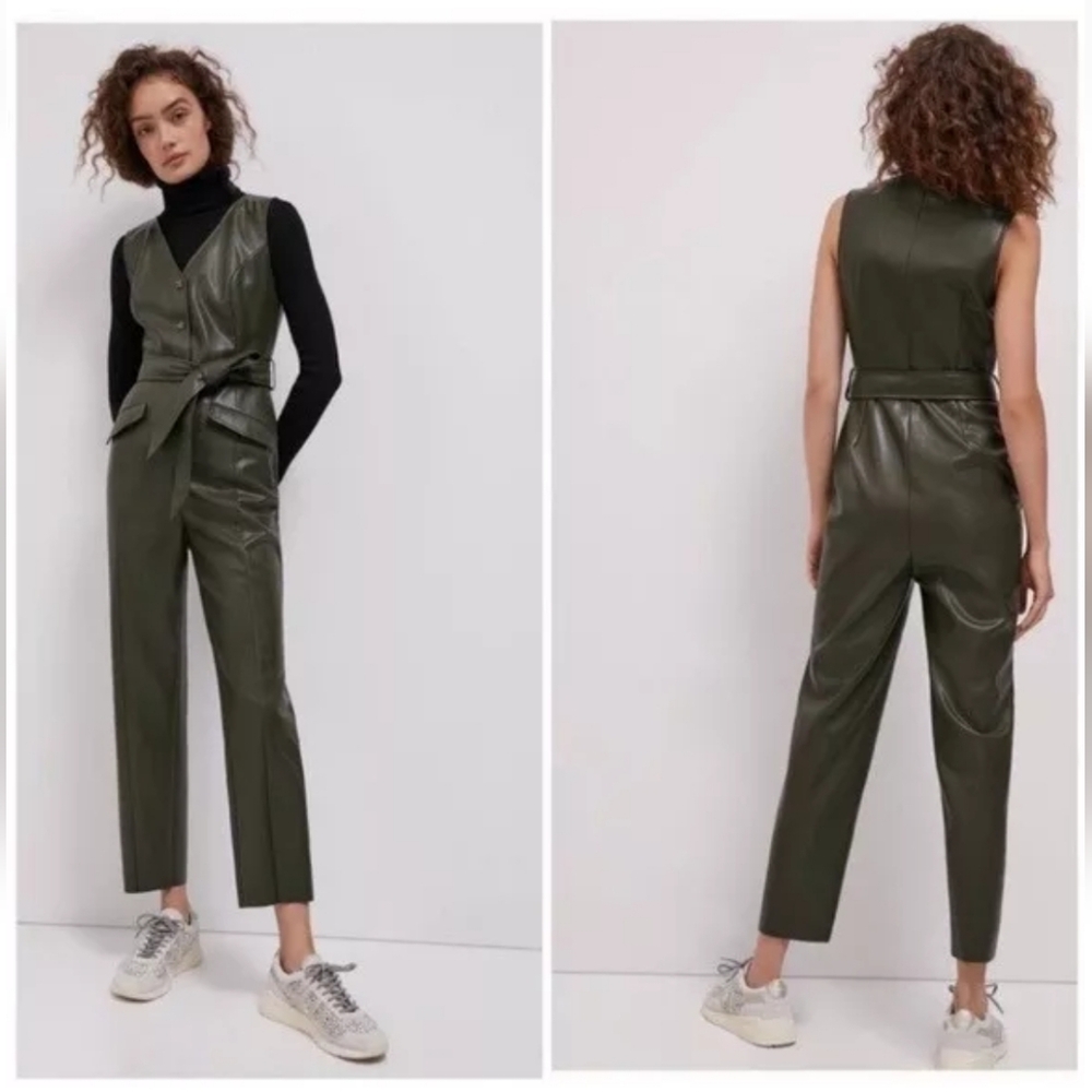 Anthropologie Avec Les Filles Adrian Faux Leather Jumpsuit Moss Green Si…